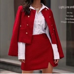 Zara Red Textured Mini Skirt